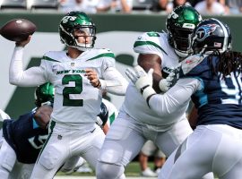 Rookie quarterback from Zach Wilson from the New York Jets holds his ground in the pocket against the Tennessee Titans. (Image: Getty)