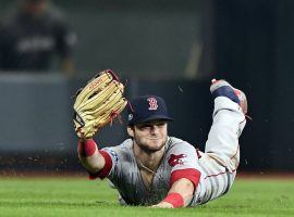 Red Sox left fielder Andrew Benintendi's catch in Game 4 of the ALCS was the play of the MLB season. (Photo: Billie Weiss/Getty Images)