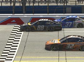 Alex Bowman held off Corey LaJoie and Ryan Preece to win the virtual race at Talladega on Sunday. (Image: NASCAR)