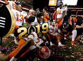 Members of the Clemson football team celebrate their national championship victory over Alabama two weeks ago. (Image: USA Today Sports)