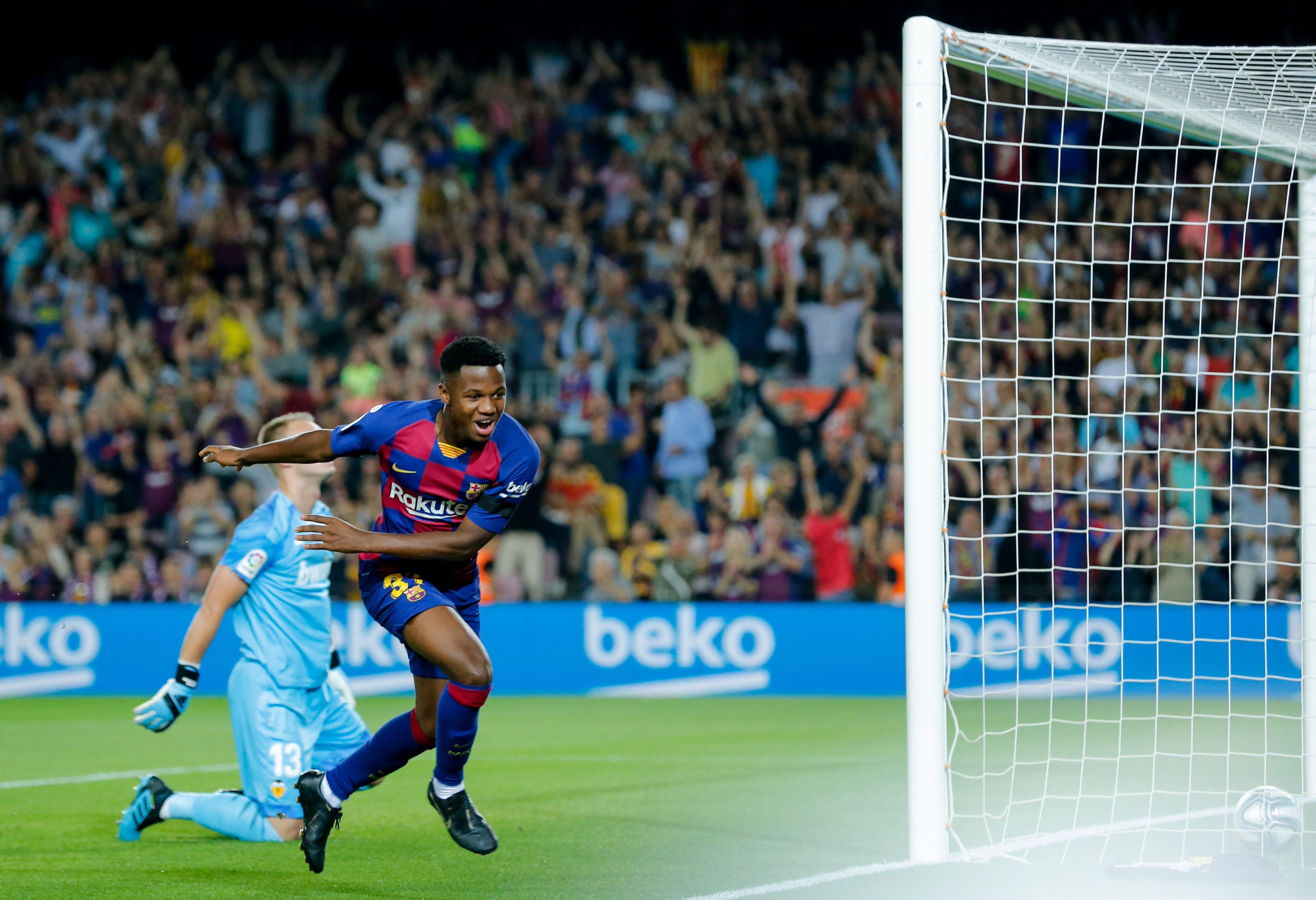 Ansu Fati scores in his first start for Barcelona