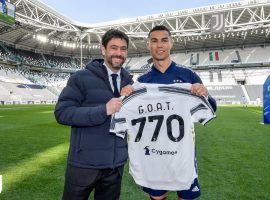 Juventus striker Christian Ronaldo receiving his special jersey (Image: Juventus)