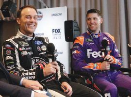 Kevin Harvick, left, and Denny Hamlin are the favorites to win Sundayâ€™s Cook Out Southern 500. (Image: AP)