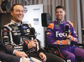 Kevin Harvick and Denny Hamlin are the two hottest drivers in NASCAR this season, but both are winless at the Quaker State 400. (Image: AP)