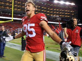 If San Francisco 49ers tight end George Kittle scores first it would pay +800 for the Super Bowl offensive prop bet. (Image: Getty)