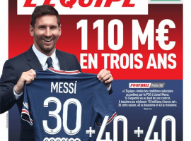 The Saturday front page of L'Equipe revealed how much Messi is making in Paris. (Image: lequipe.fr)