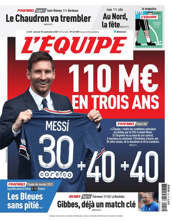 Messi salary L'Equipe