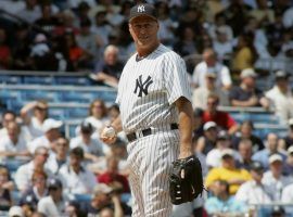 Yankees pitching coach Mel Stottlemyre on the mound during Old Timers Day at Yankee Stadium in the Bronx, New York. (Image: Getty)