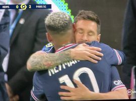 Against Reims, Messi came on as a substitute after 65 minutes, replacing Neymar. (Image: BT Sport)