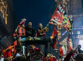 The AC Milan fans gathered in their tens of thousands outside the Dome downtown to celebrate winning the title after 11 years. (Image: Twitter/cbssportsgolazo)