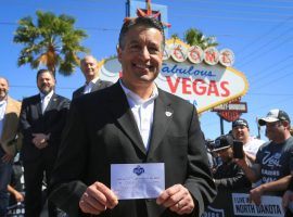 The Raiders, who will be moving to Las Vegas for the 2020 season, made their late-round picks for the NFL Draft at the famous Welcome to Las Vegas sign on the Strip last year, and got Nevada Governor Brian Sandoval to help. (Image: Las Vegas Review-Journal)