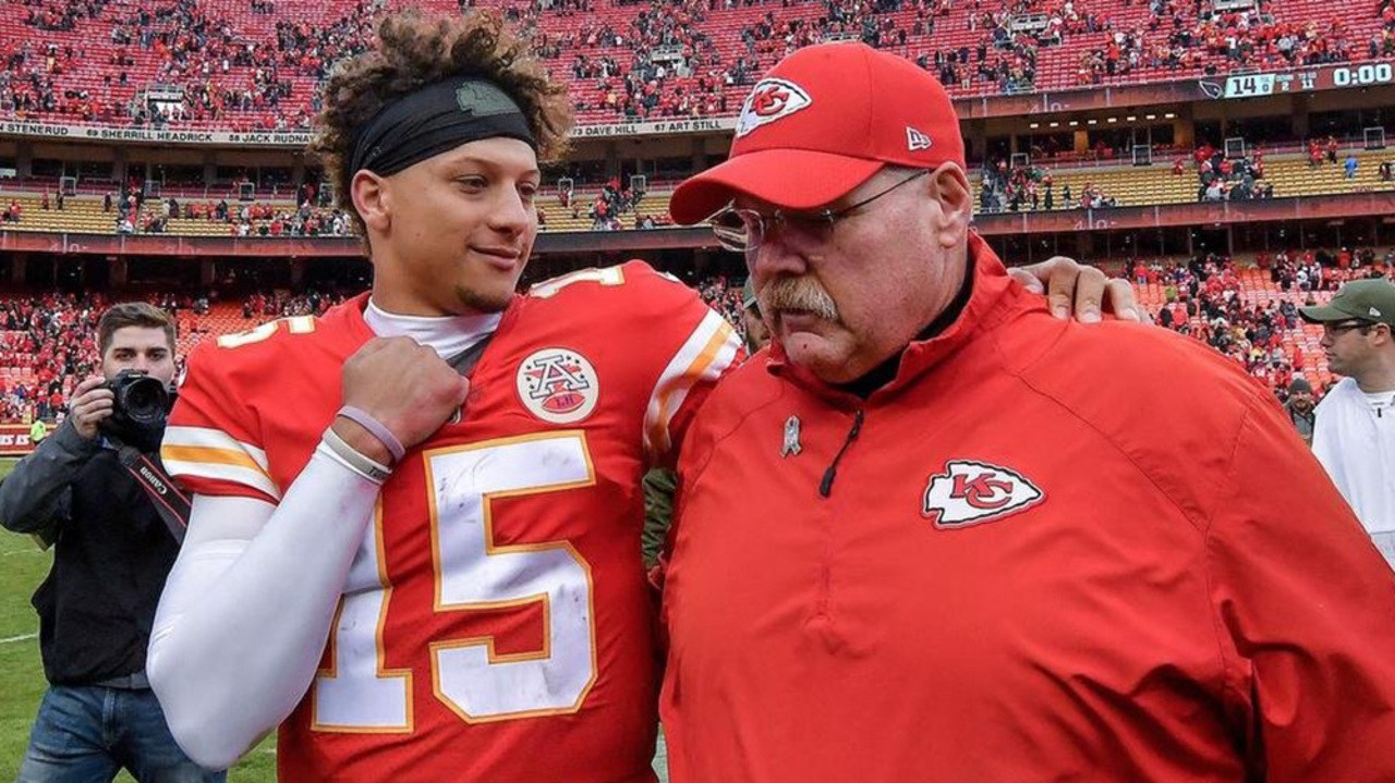 Kansas City quarterback Patrick Mahomes and head coach Andy Reid Super Bowl 54